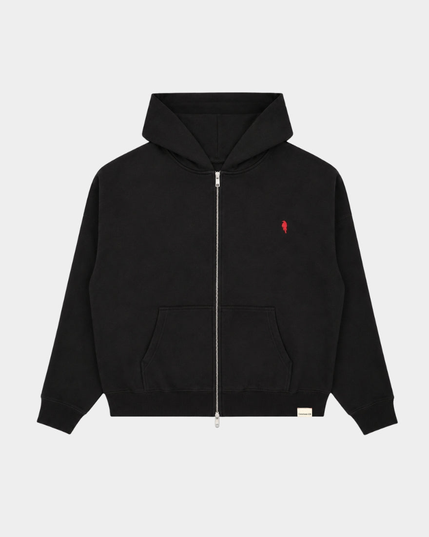 RAVEN ZIP UP HOODIE - BLACK