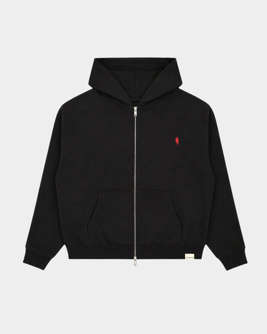 RAVEN ZIP UP HOODIE - BLACK