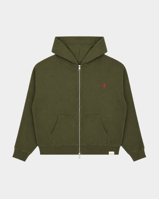 RAVEN ZIP UP HOODIE - OLIVE
